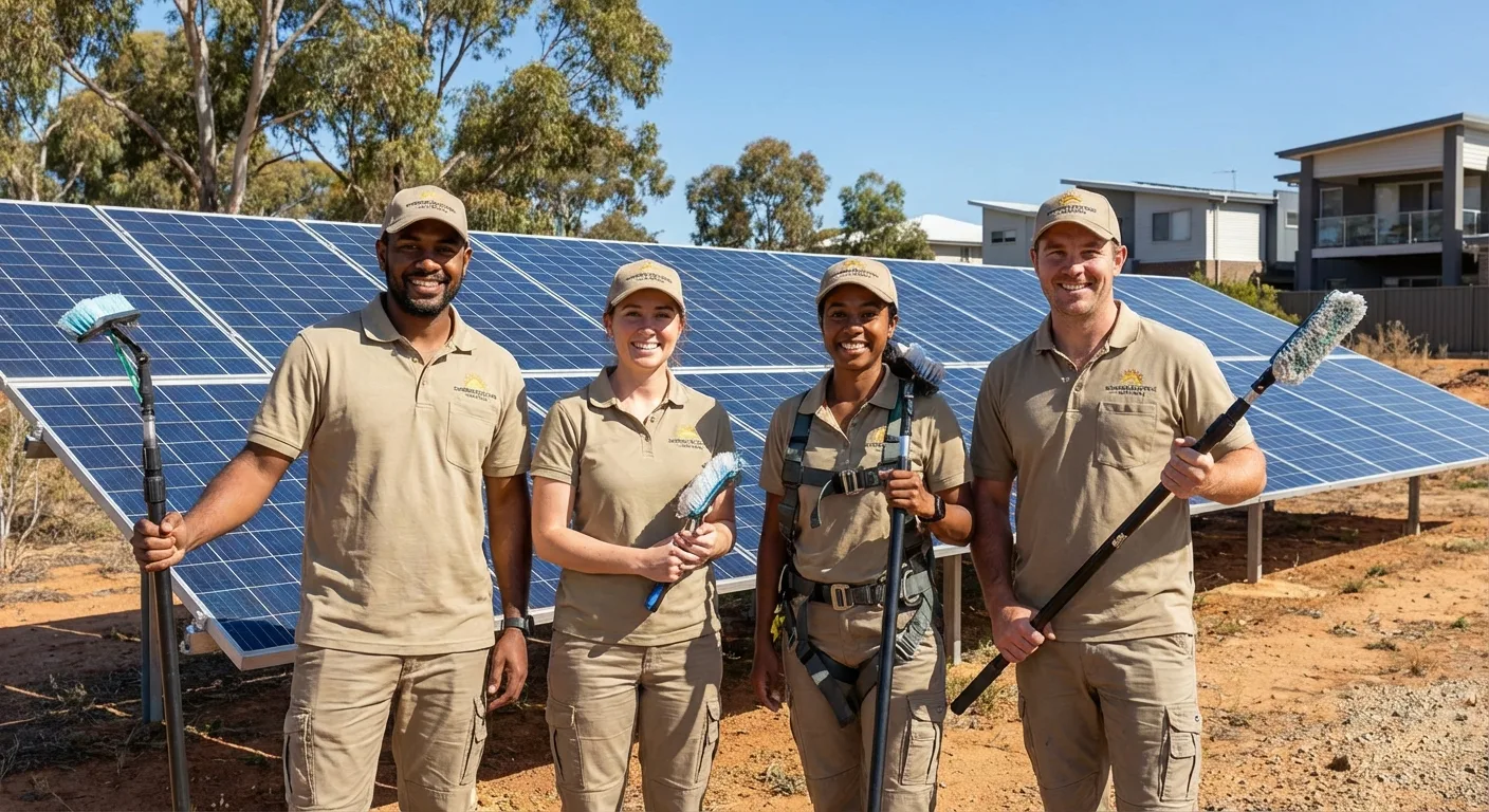 Solar Panel Cleaning Gold Coast professional team in branded uniforms ready for commercial solar cleaning work